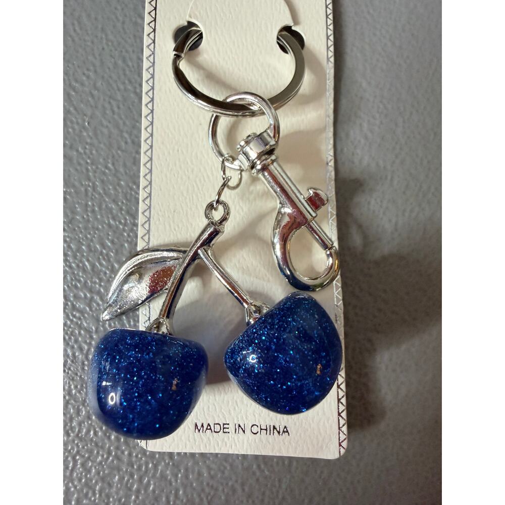Blue Glitter Cherry Bag Charm Keychain
